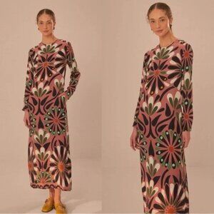 Farm Rio Pink Ainika Flowers Long Sleeve Maxi Dress NWT Size Small